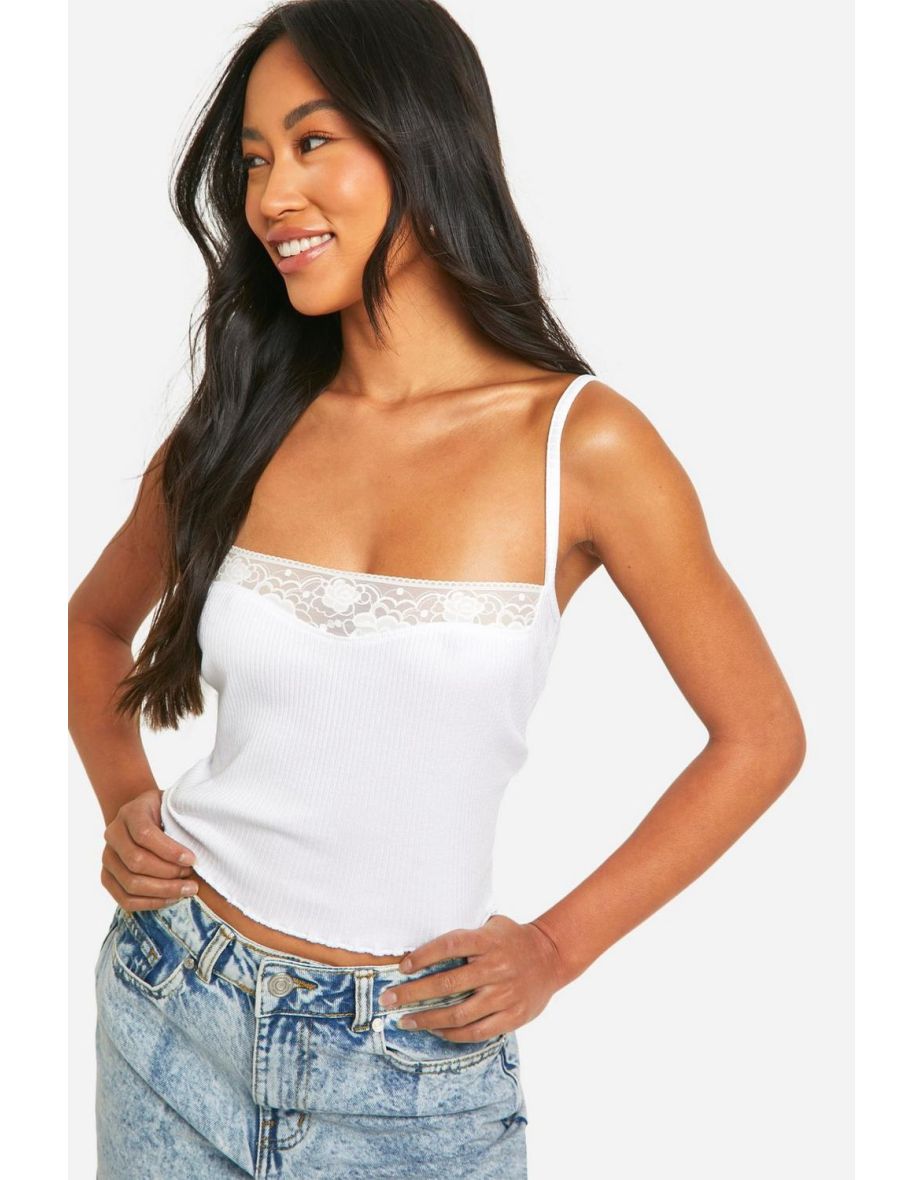 Lace Trim Cami - white