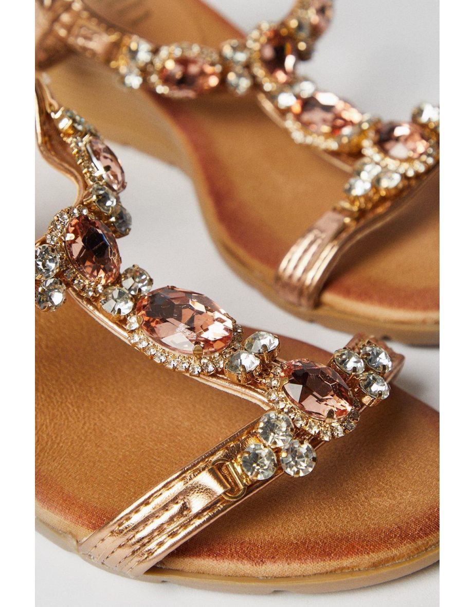 Good For The Sole: Henrietta Jewelled Low Wedge Sandals - 3
