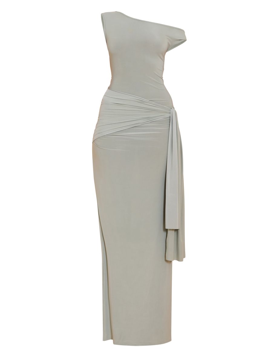 Sage Slinky Off Shoulder Wrap Detail Maxi Dress - 4