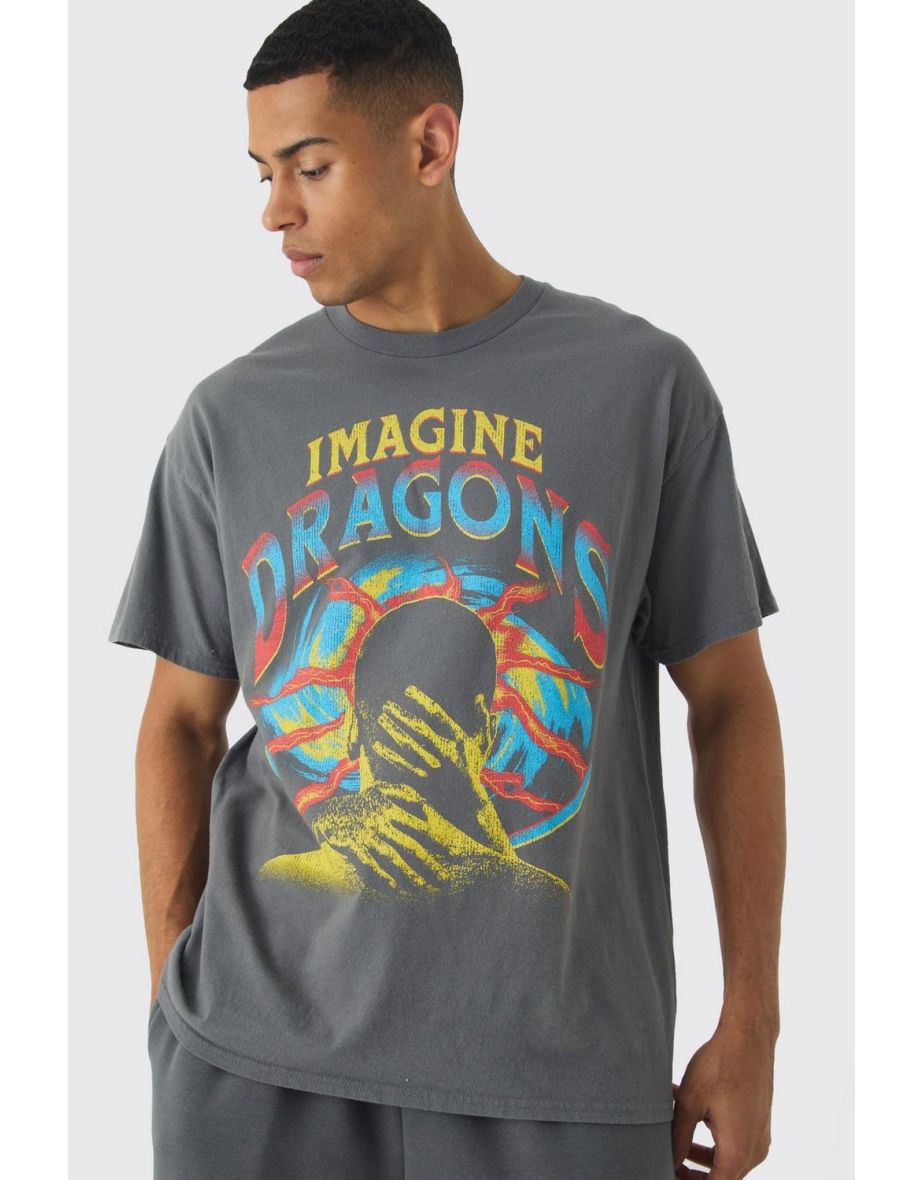 Oversized Imagine Dragons Band Wash License Print T-Shirt - charcoal - 2