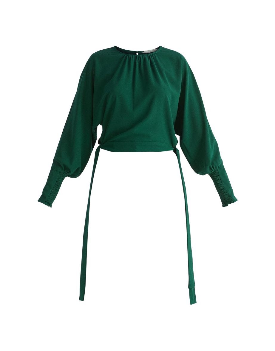 Waist Tie Top with Shirred Cuffs - 5