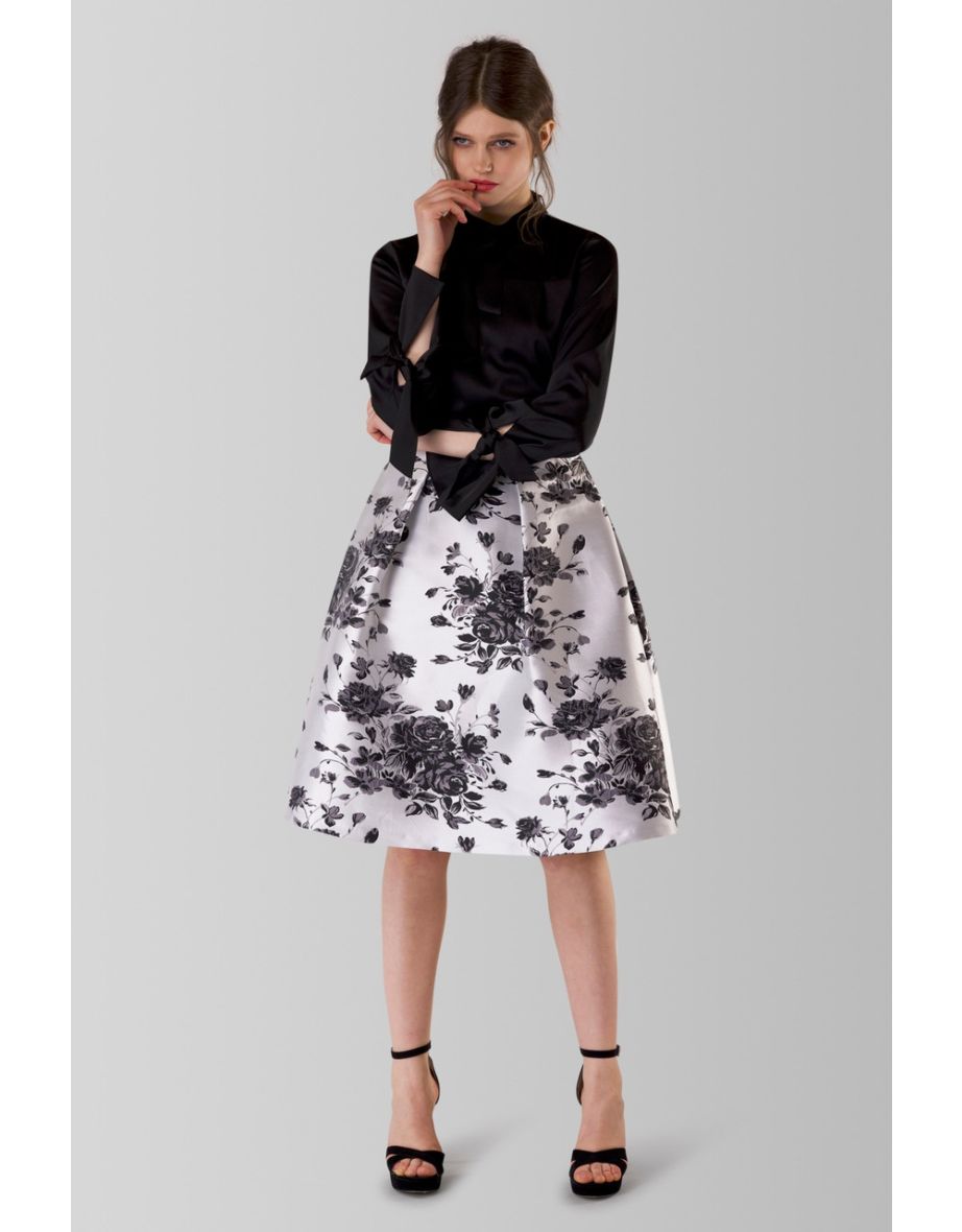 Closet London Black and White Floral Pleated Midi Skirt