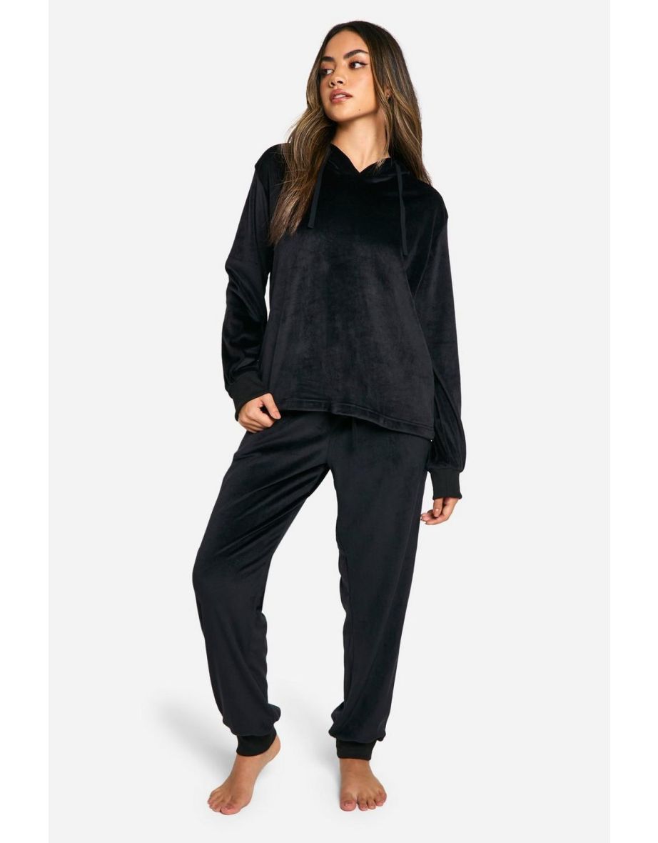 Velour Hoody And Jogger Set - black
