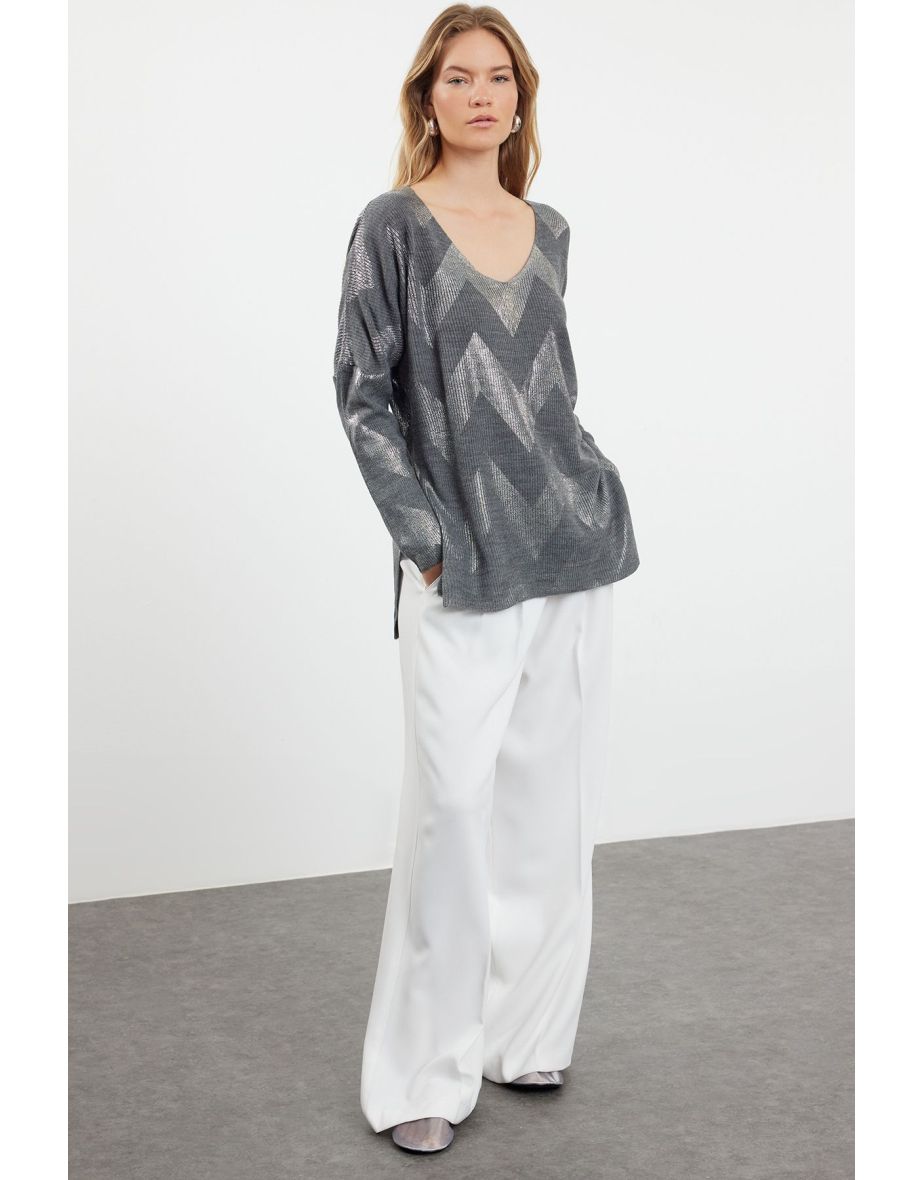 Anthracite Foil Printed Knitwear Sweater