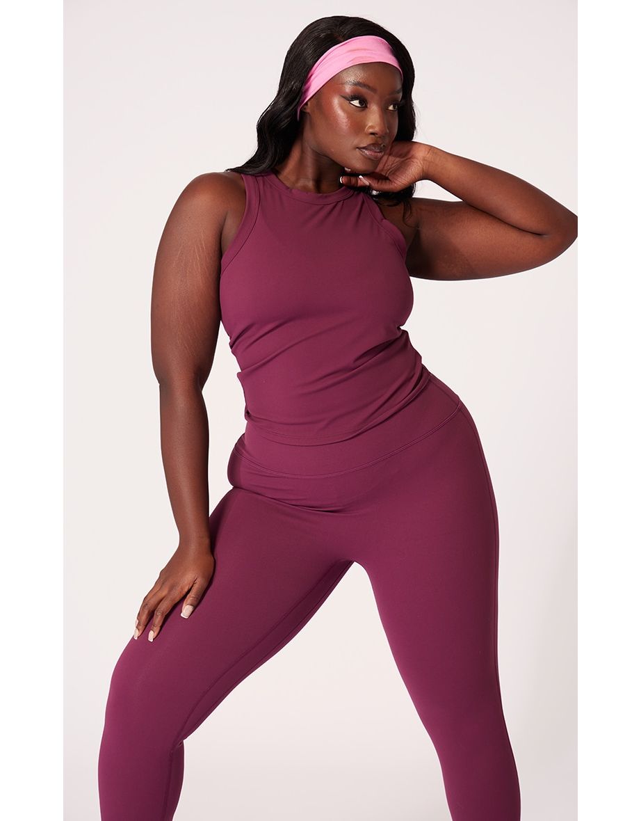 Shop Plus Plum Sculpt Longline Gym Racer Top Online in Qatar VogaCloset