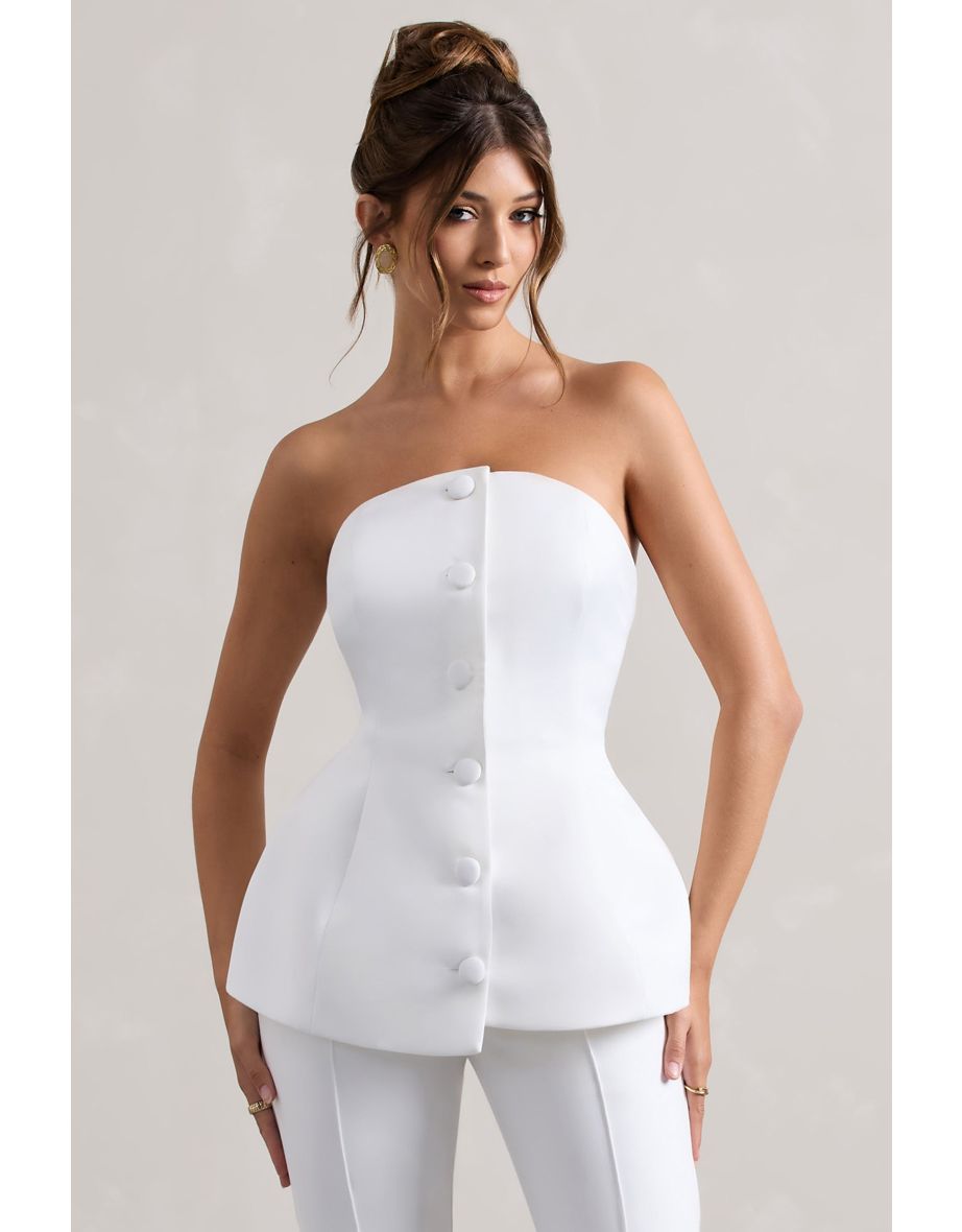 Century | Cream Satin Strapless Button Front Corset Top