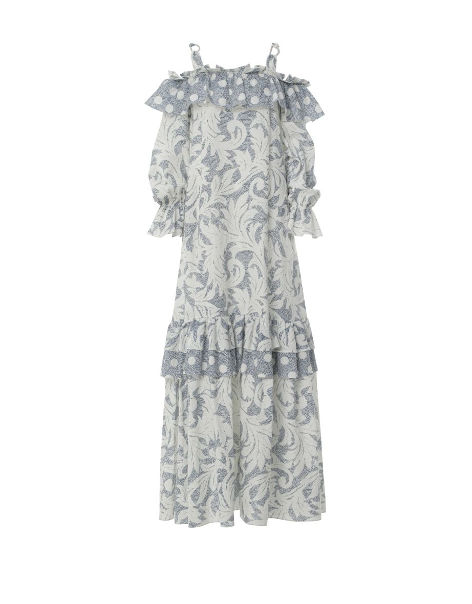 Navy Blue Dress with Flywheel Detail Pattern with Strap - 4