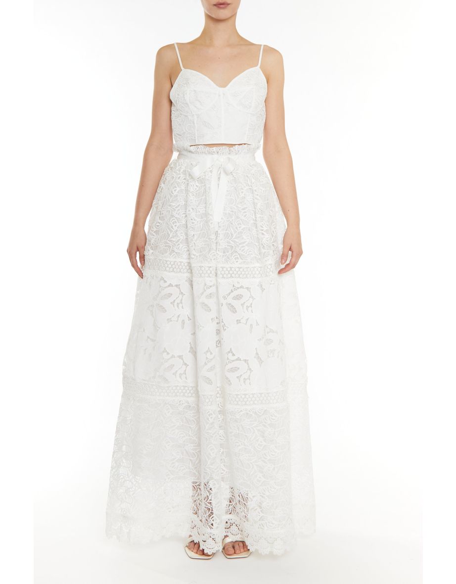 Melissa Co-ord White Patchwork Lace Corset Style Crop Top
