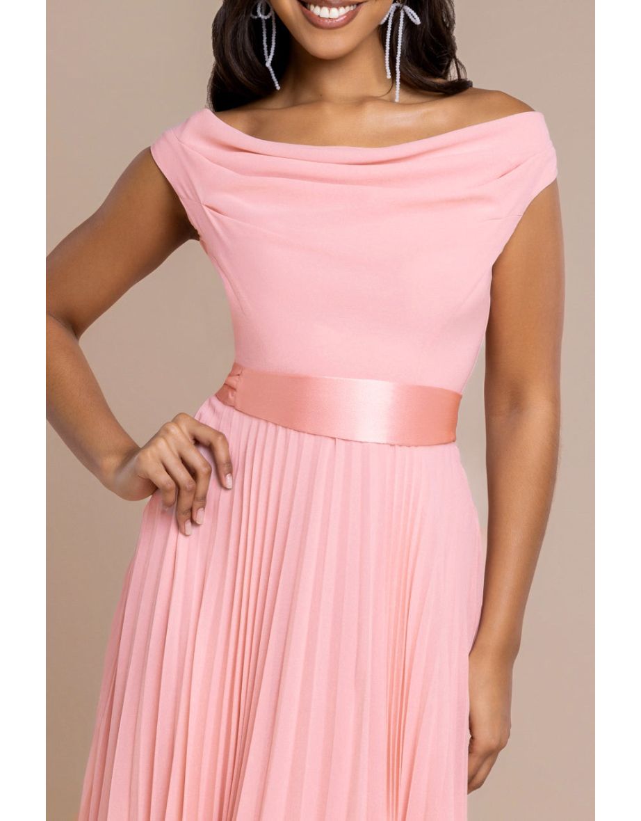 Goddiva Cowl Neck Pleated A-Line Chiffon Midi Dress - 4