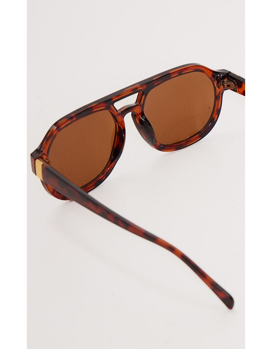 Tortoiseshell Round Frame Bar Aviator Sunglasses - 2