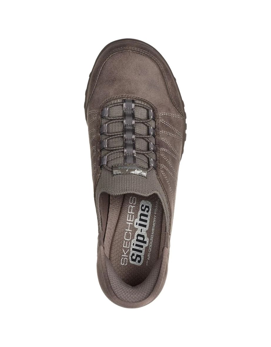 Skechers Womens/Ladies Breathe Easy Home Body Faux Leather Trainers - Dark Taupe - 3