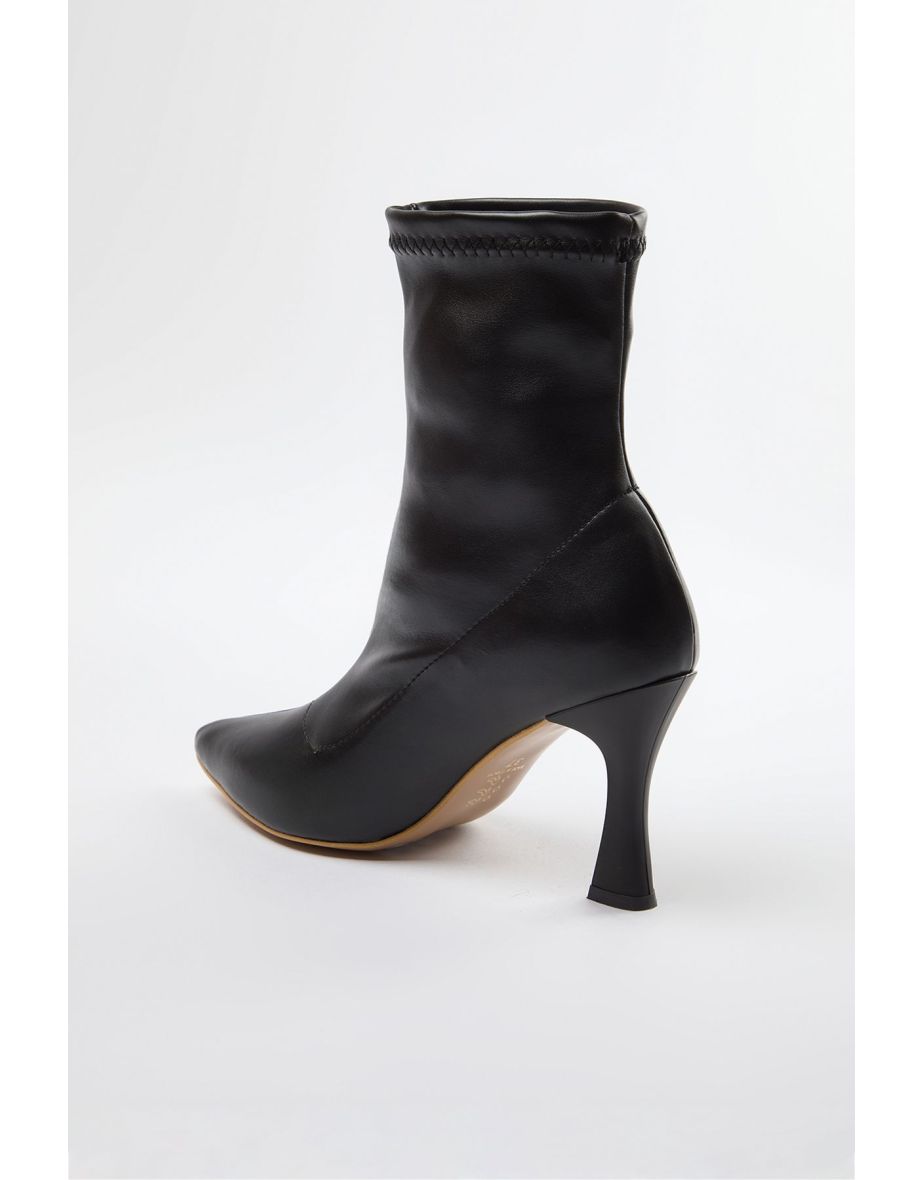 Black Stretch Women's Thin Heel Boots - 5
