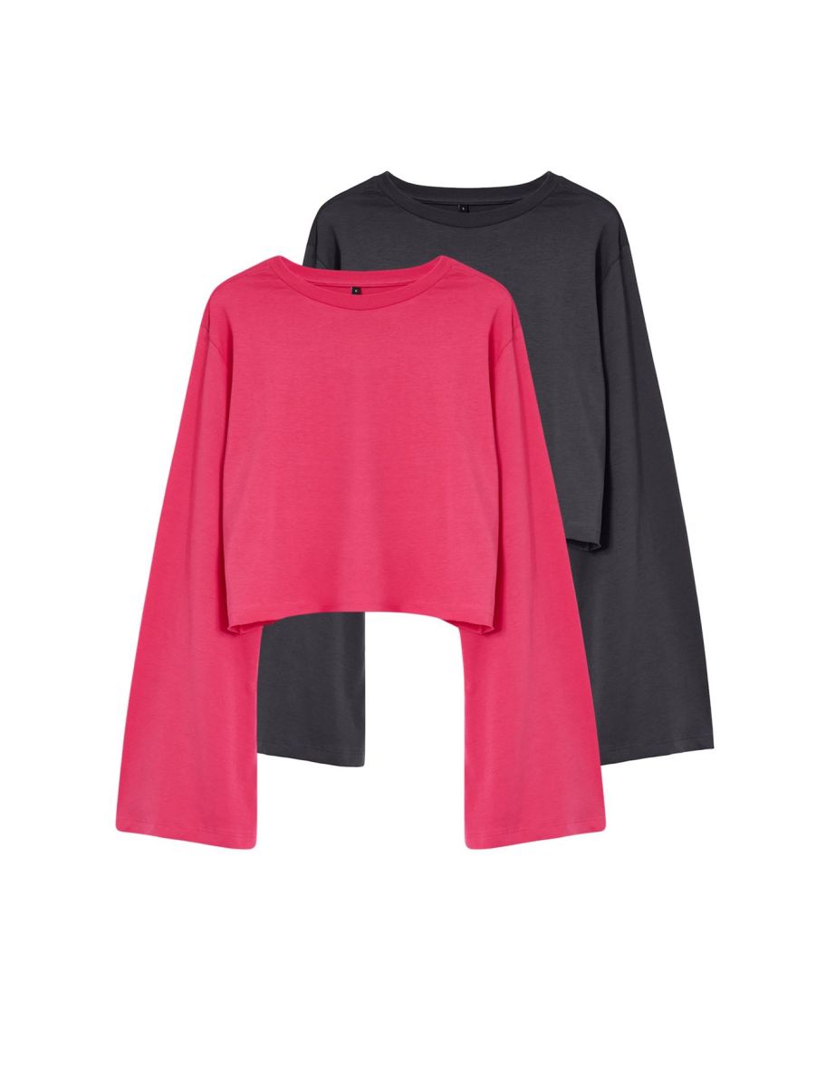 Anthracite-Fuchsia 2 Pack 100% Cotton Spanish Sleeve Knitted Top - 6