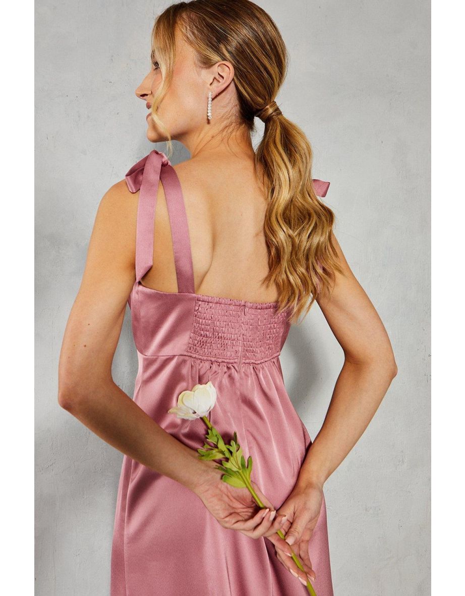 Satin Button Front Tie Shoulder Midaxi Dress - 3