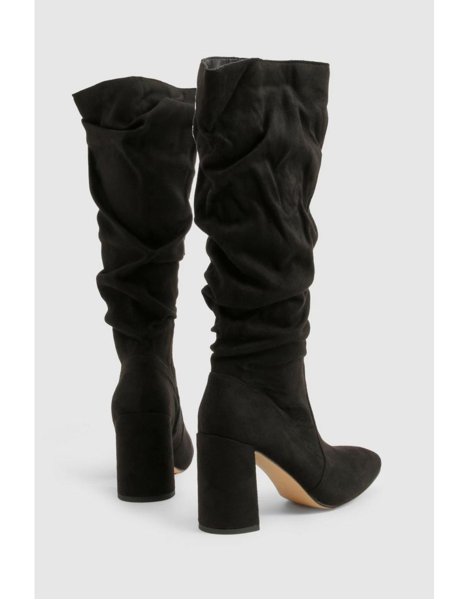 Slouchy Knee High Block Heel Boots - black - 3