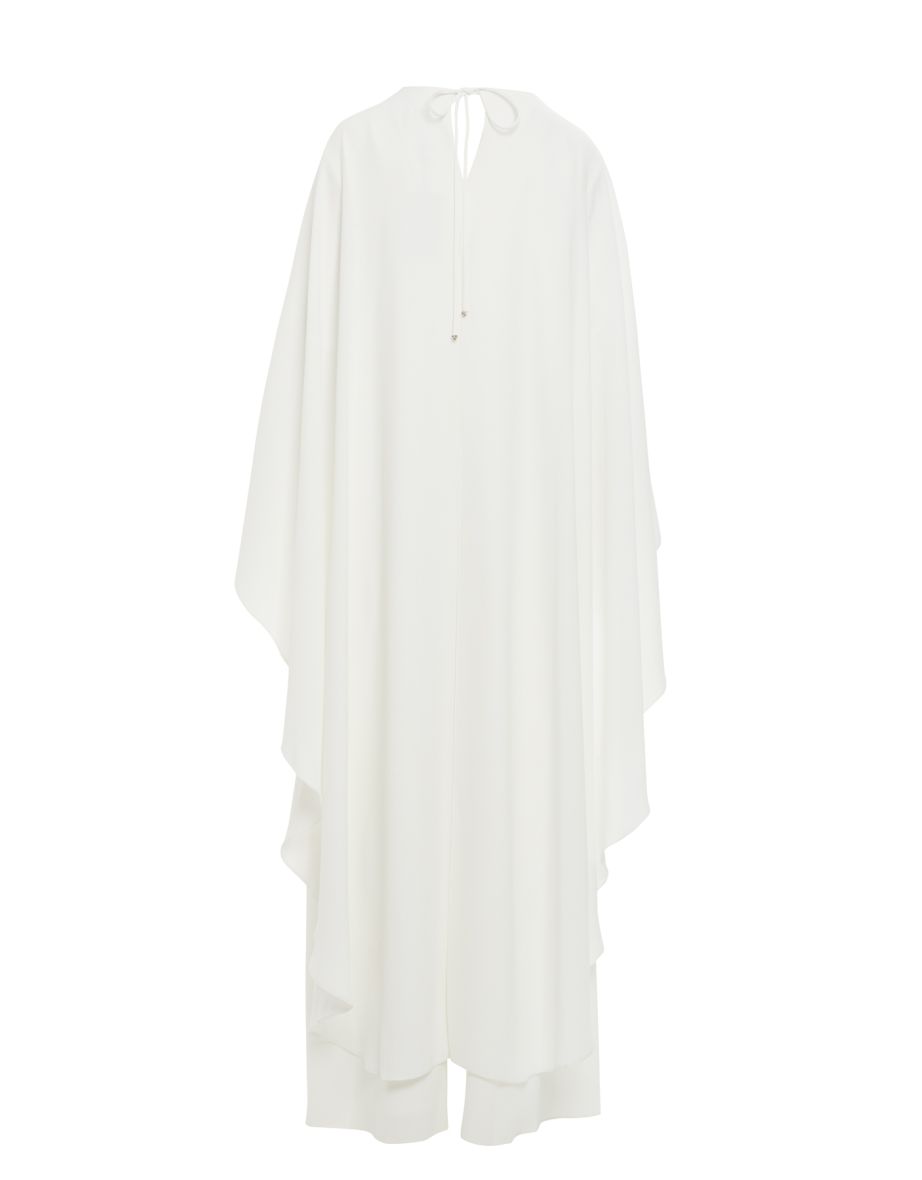 Stone Embroidered Cape Detail Long Off-White Dress - 3