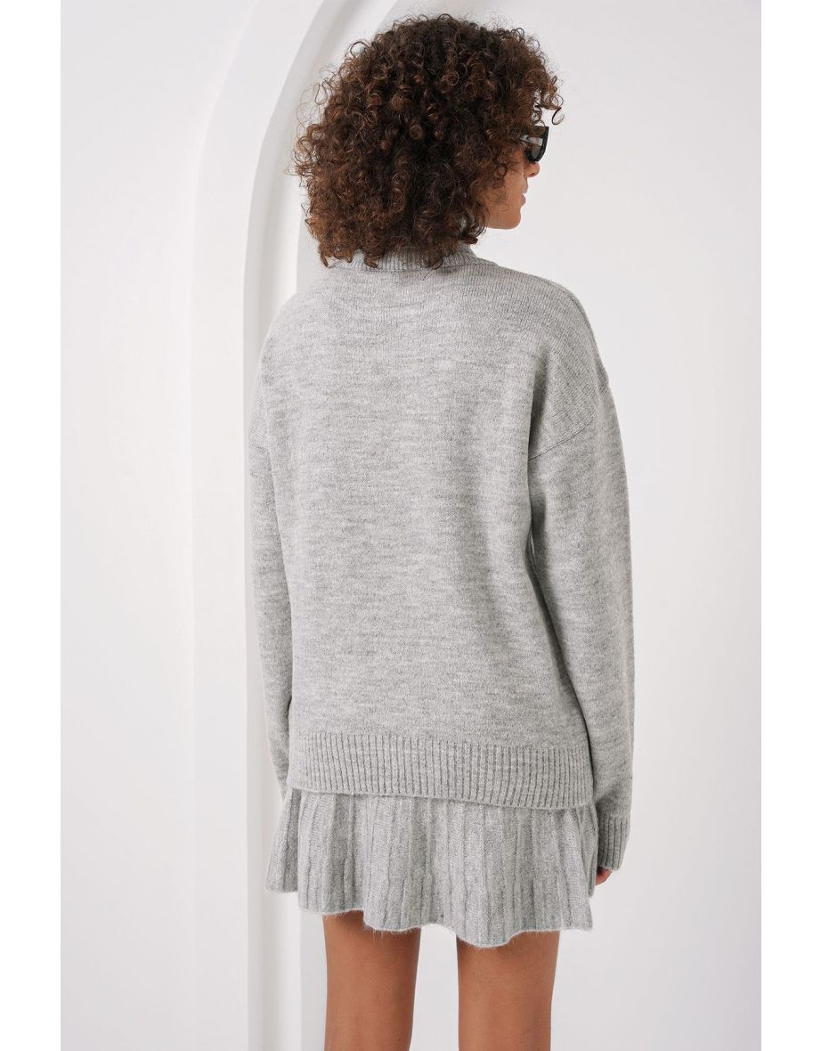 Sweater Skirt Knitwear Two Piece Set - Gray - 4