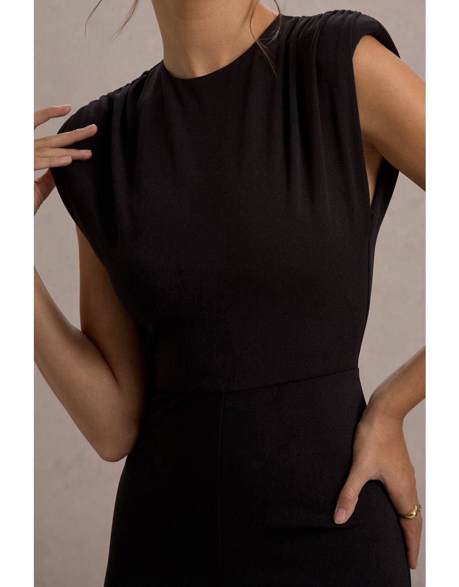 Elyna | Black High-Neck Draped Flared-Leg Jumpsuit - 5