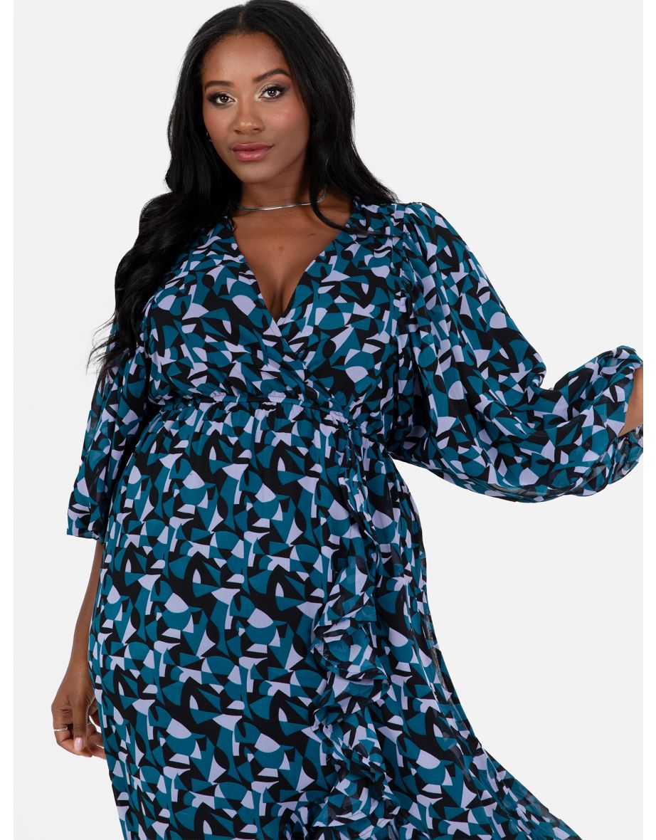 Lovedrobe Abstract Print Long Sleeve Midi Dress - 1