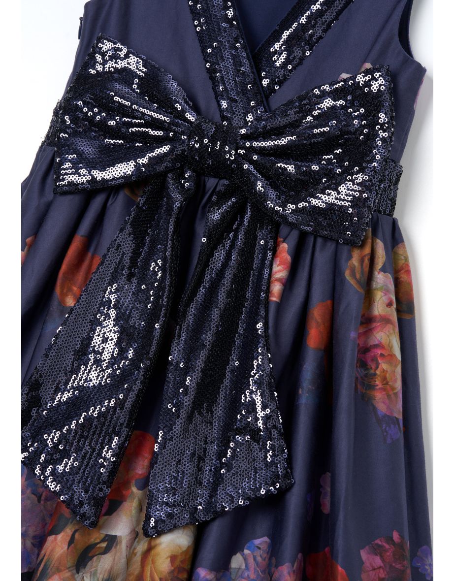 Claudia Blue Border Print Sequin Bow Dress - 5