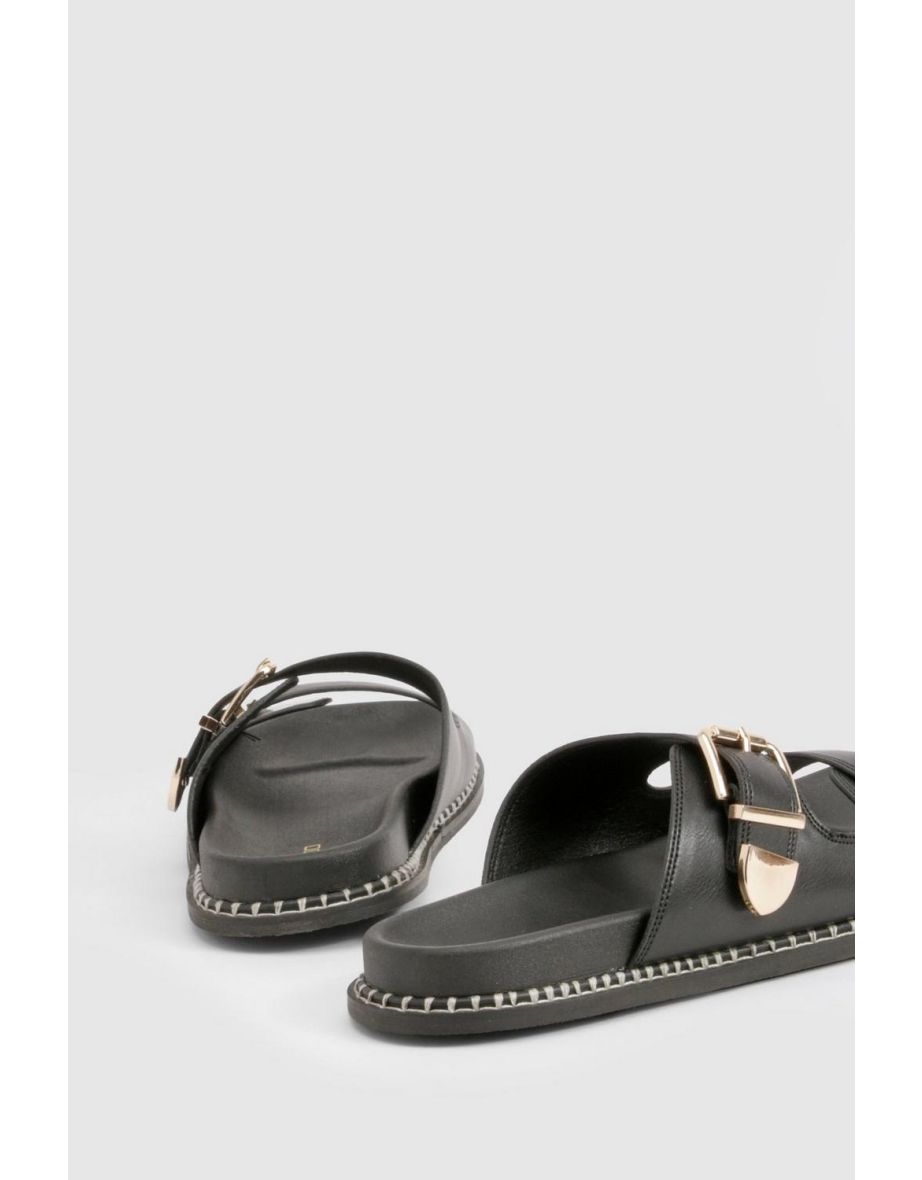 Double Strap Footbed Slider - black - 3