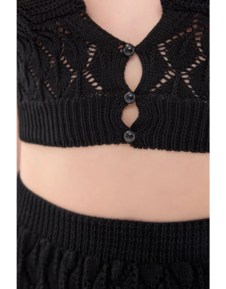 Crochet Plunge Neck Sleeveless High Waist Coords - 4