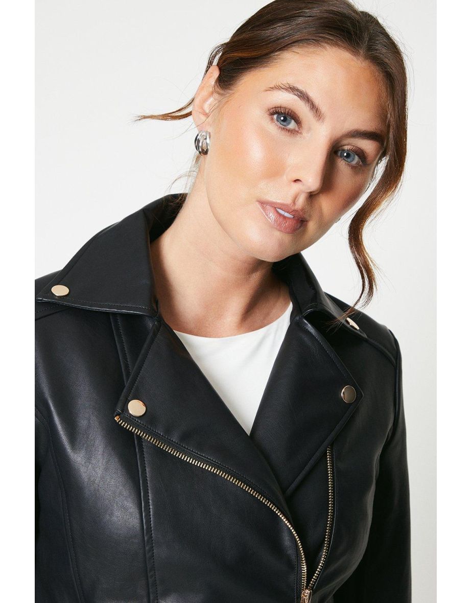 Faux Leather Biker Jacket - black - 3