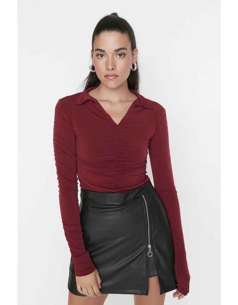 Blouse - Burgundy - Slim fit