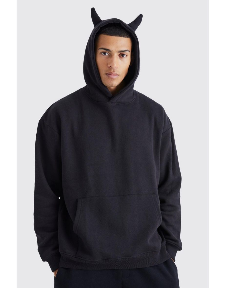 Oversized Horn Hoodie - black