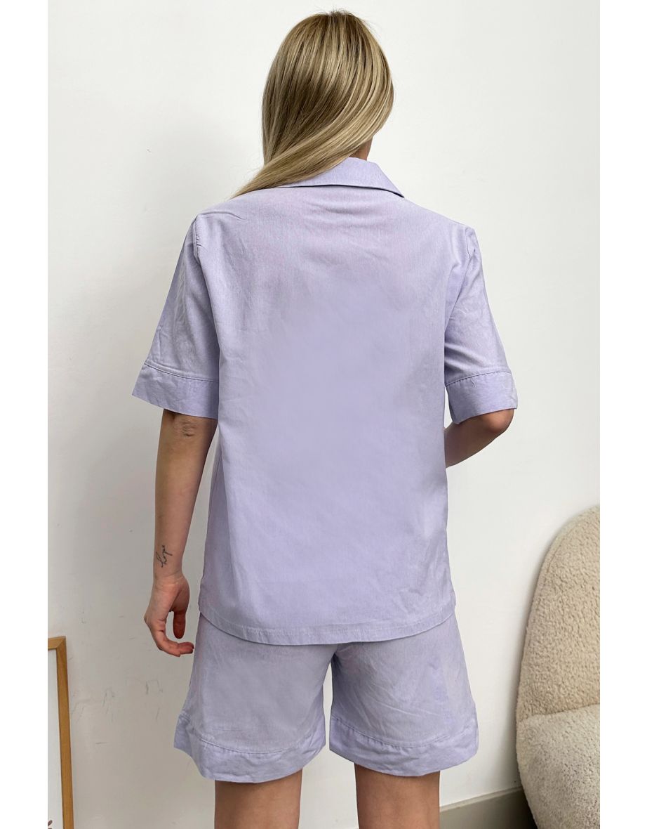 Women's Lilac Single Pocket Shorts Woven Pajamas Suit - 4