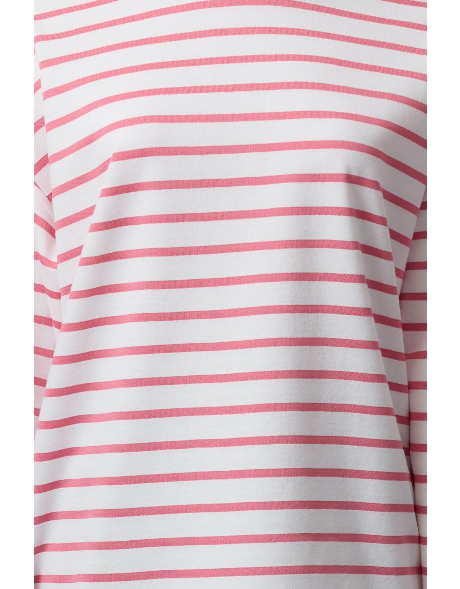 Pink Striped Oversize/Wide Cut Crew Neck Thin Knitted Sweatshirt - 4