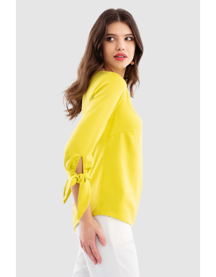 Lime Yellow Tie Cuff Blouse - 3
