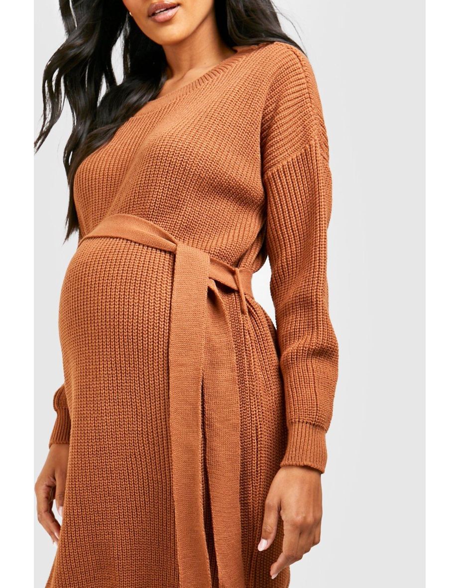 Maternity Soft Knit Tie Waist Jumper Dress - 3