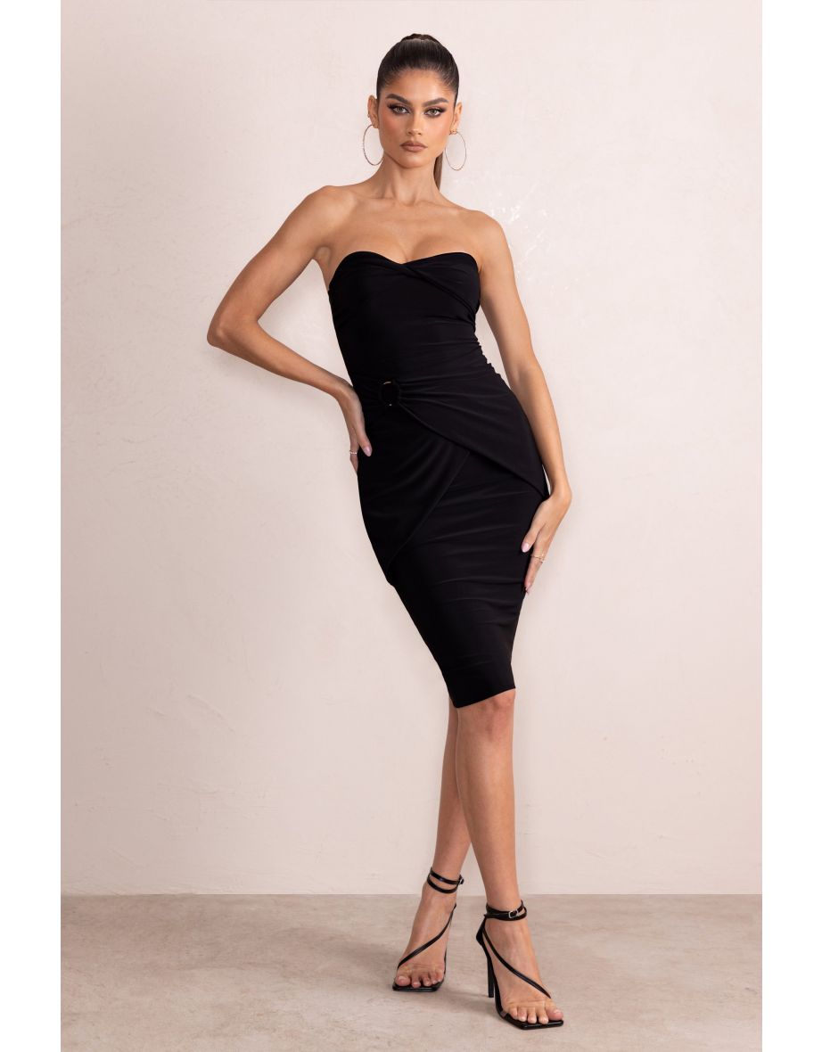 Lacey | Black Twist Detail Bandeau Midi Dress - 4
