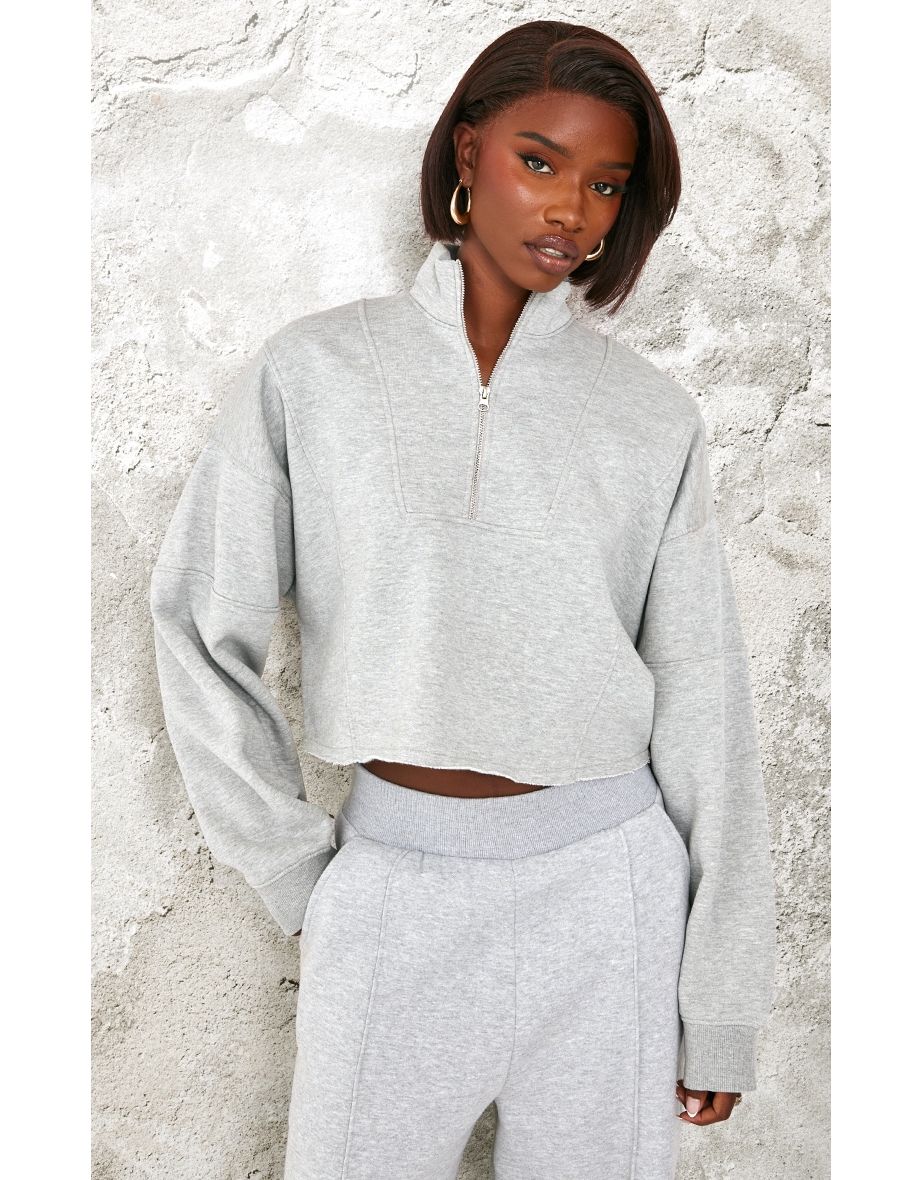 Tall Grey Marl Half Zip Crop Sweatshirt
