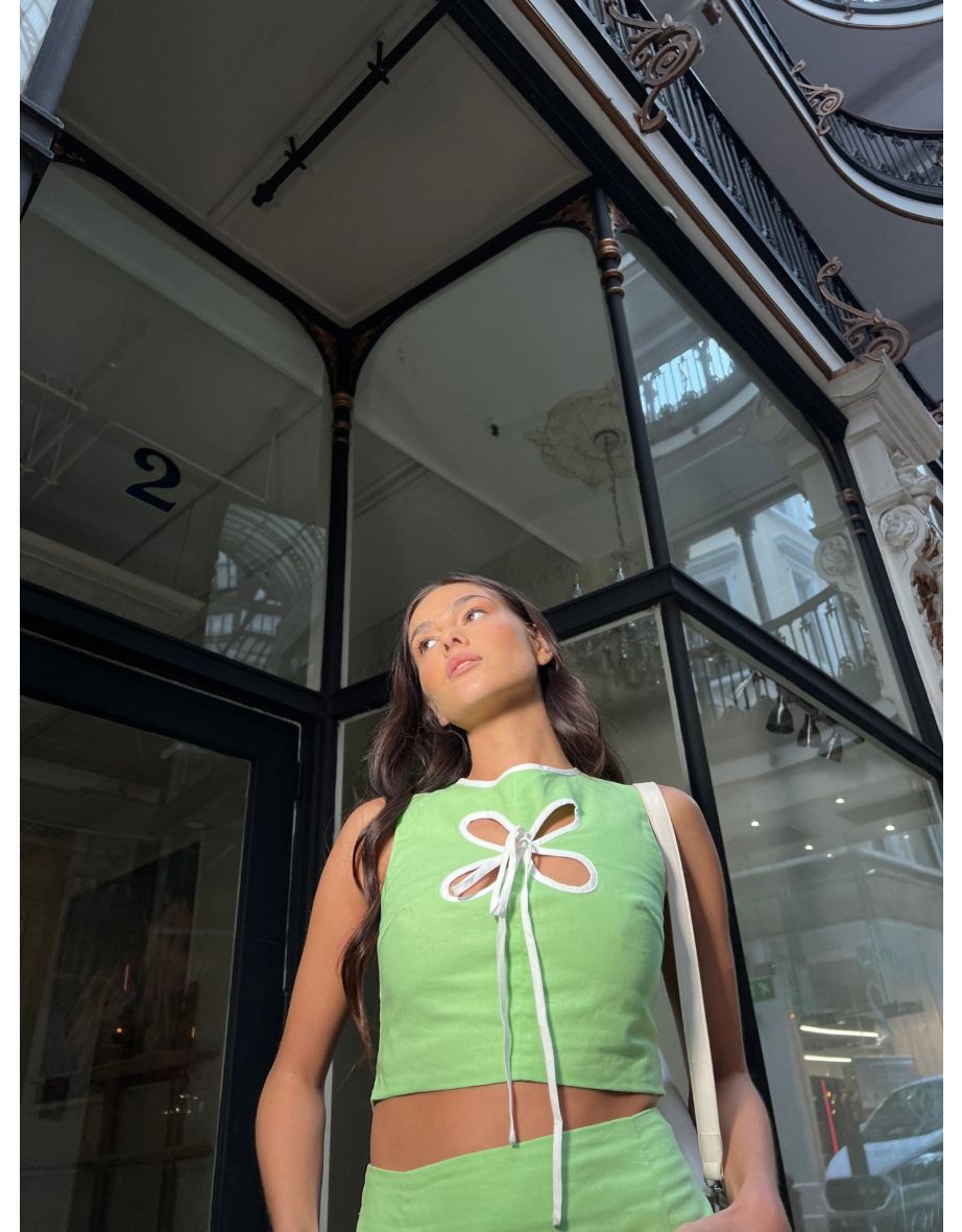 Paradise-Green White Flower Cut-Out Tank-Top - 3