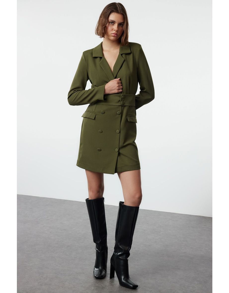 Khaki Plain Woven Dress