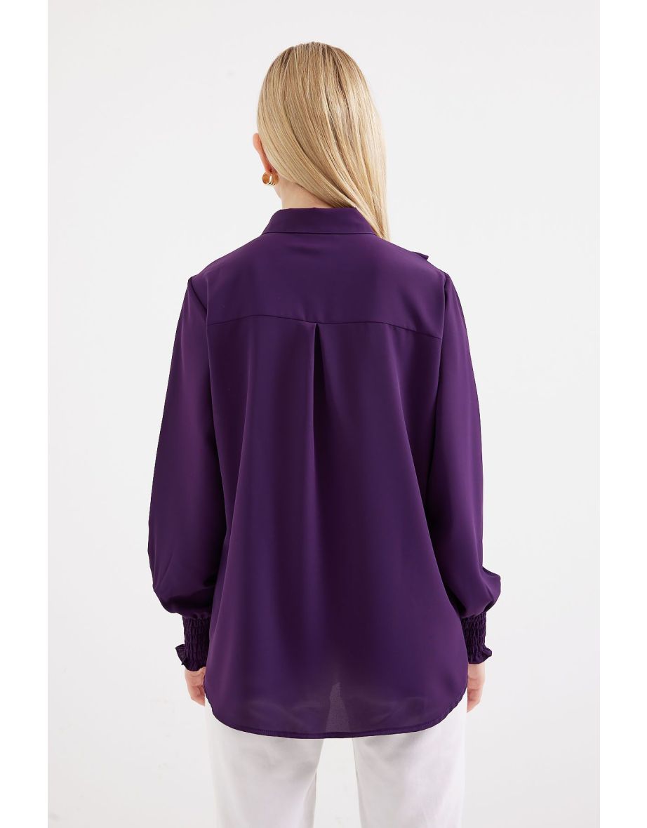 Ruffled Long Sleeve Shirt - Purple - 6