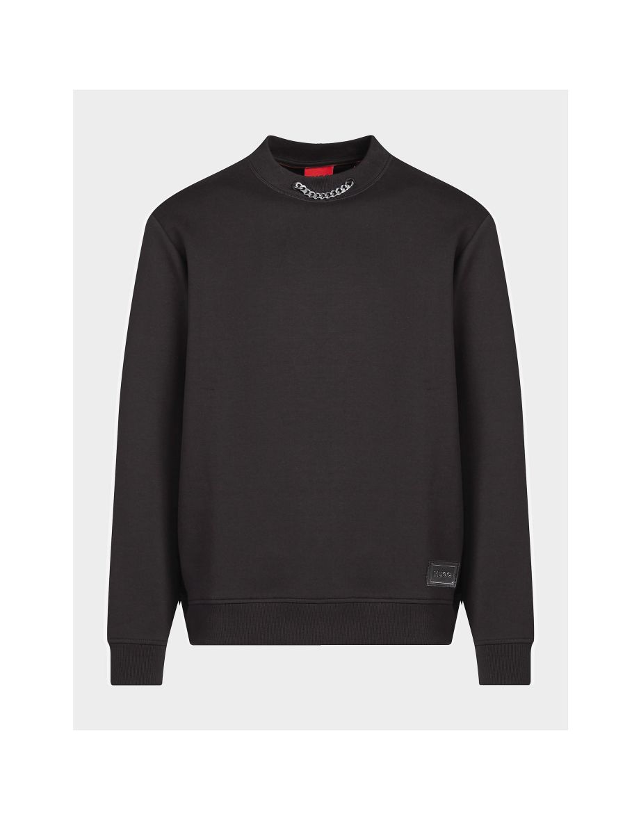 Men's Hugo Boss Relaxed-Fit Cotton-Blend With Chain Collar Sweatshirt in Black - 5