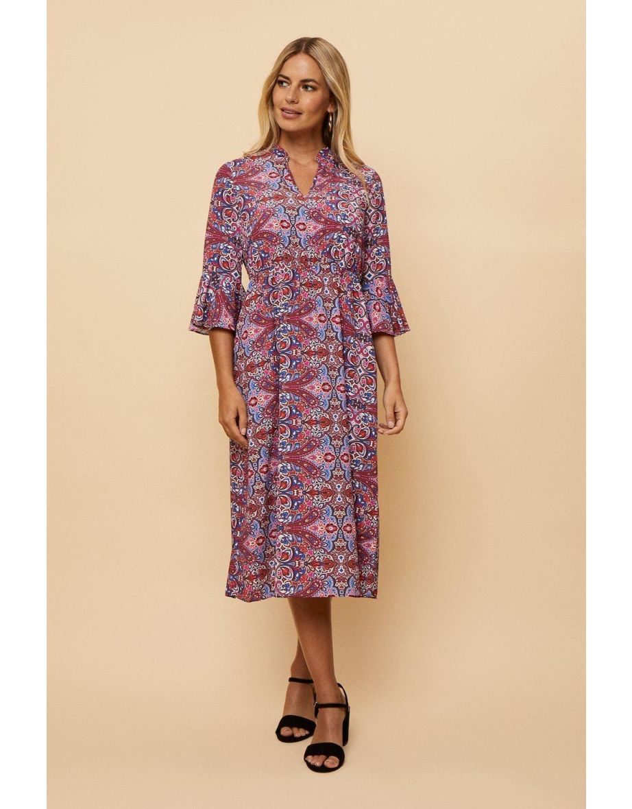 Petite Pink Aztec Midi Shirt Dress