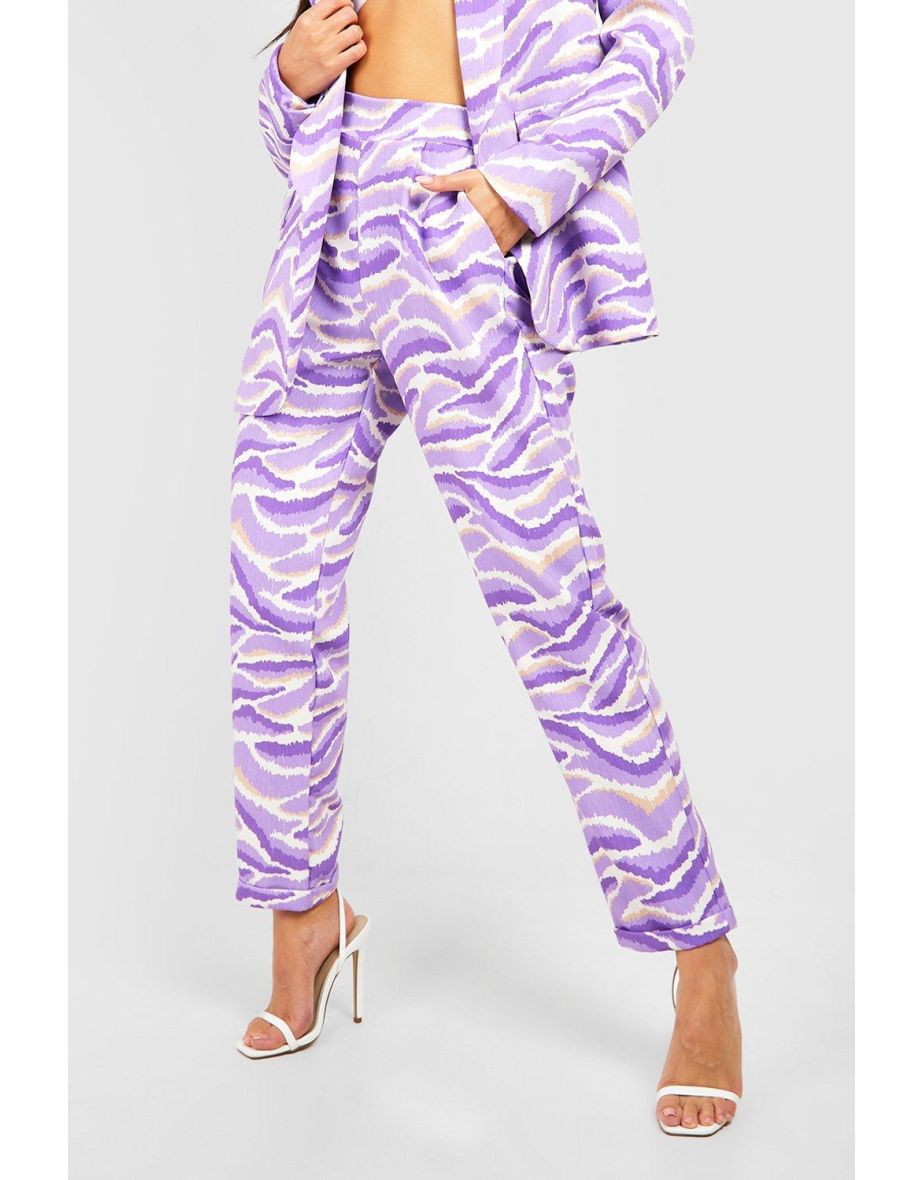 Pastel Abstract Zebra Print Wide Leg Trousers - lilac - 3