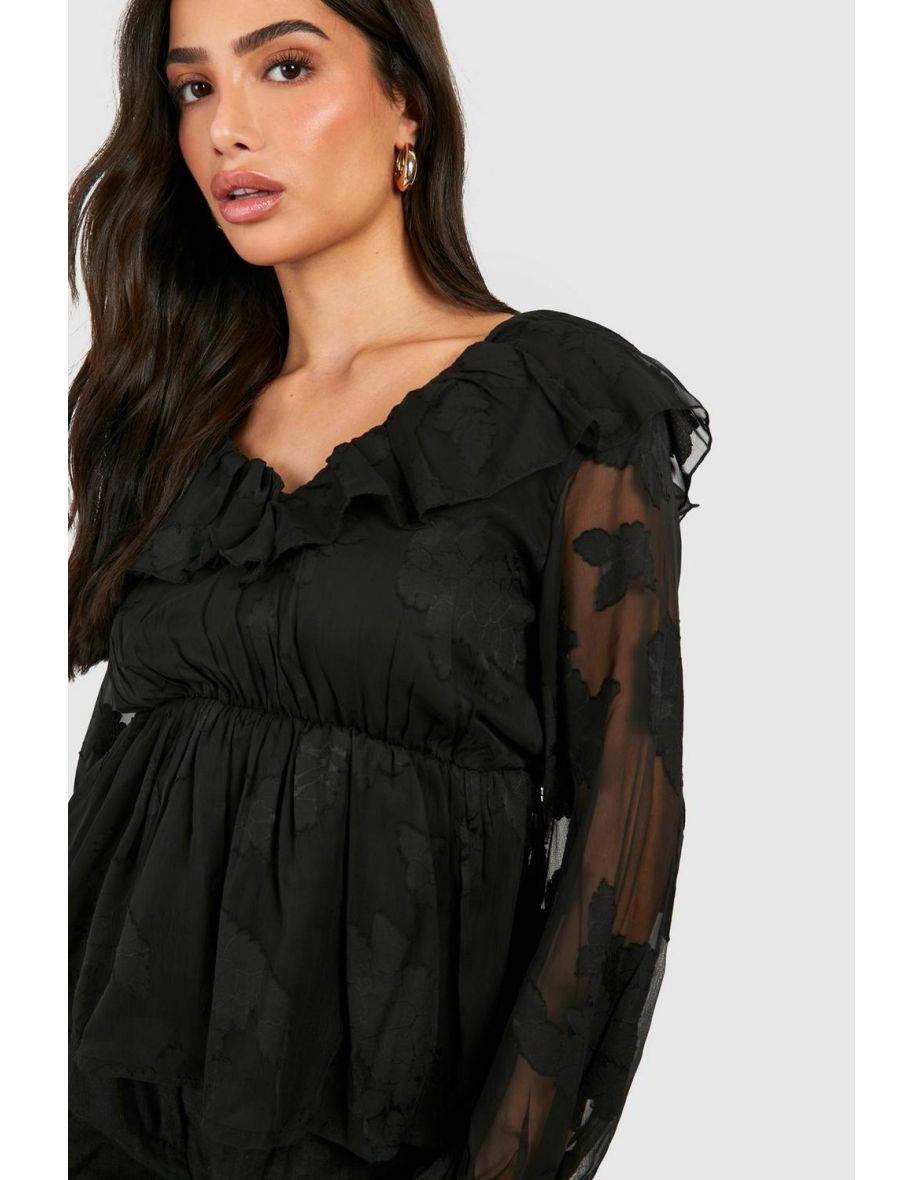 Petite Burnout Floral Frill Smock Top - 3