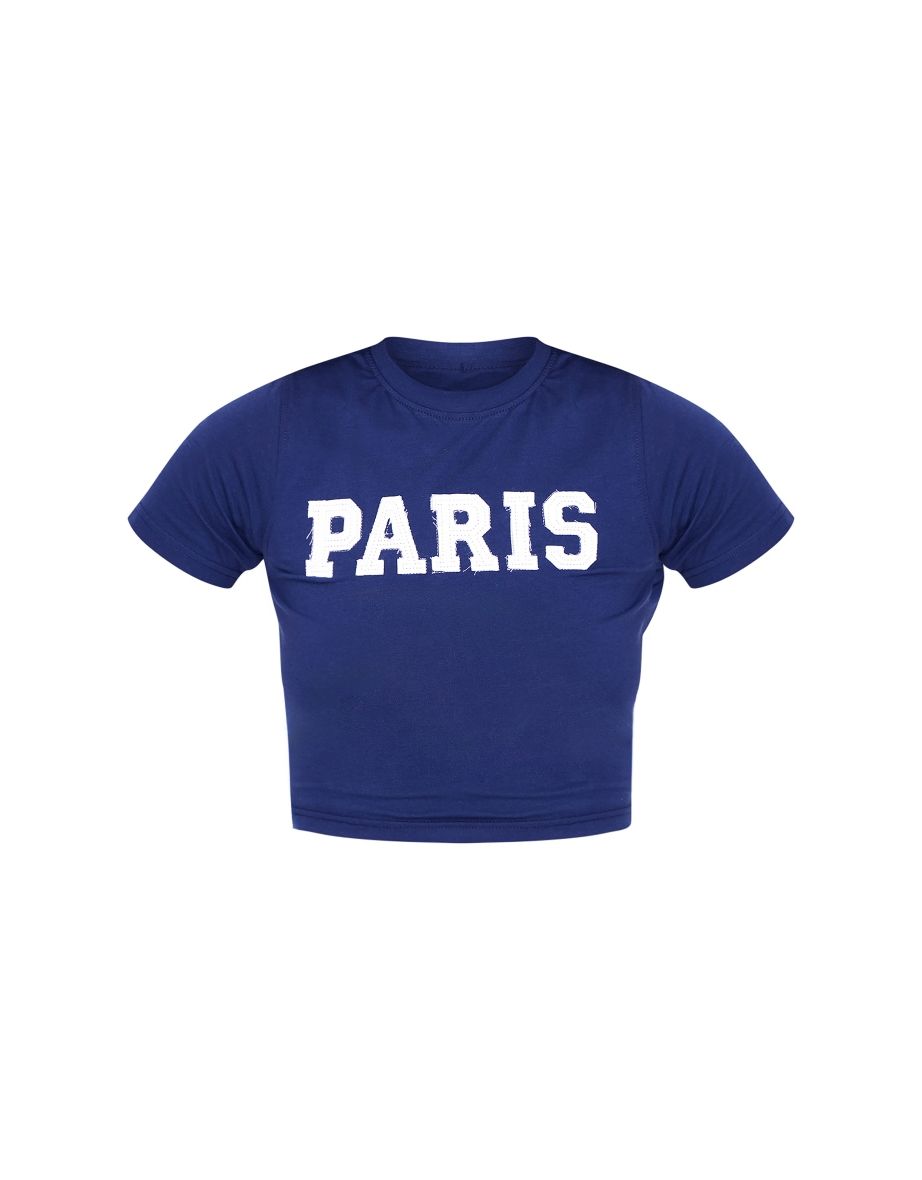 Tall Navy Embroidered Paris Slogan Crop Top - 4
