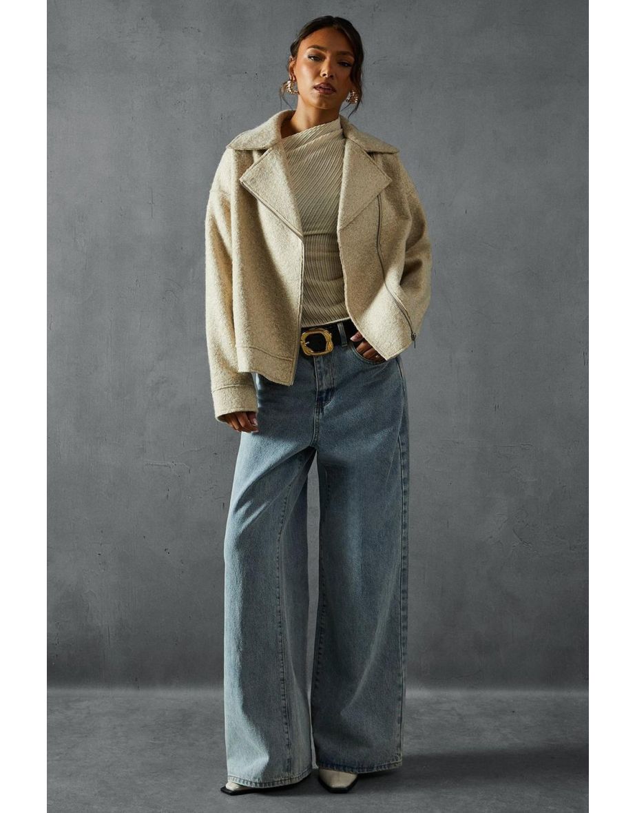Wool Look Biker Jacket