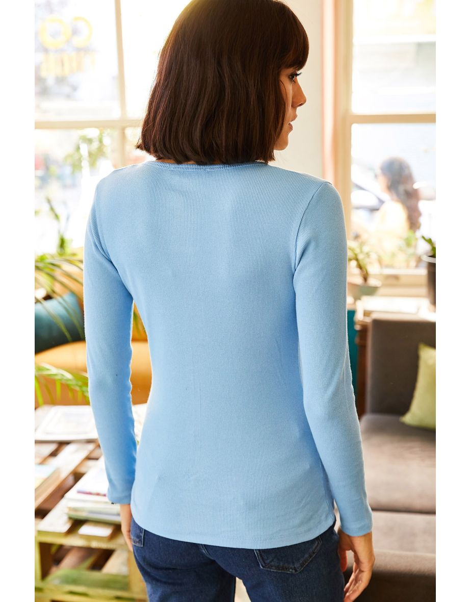 Blouse - Blue - Fitted - 3