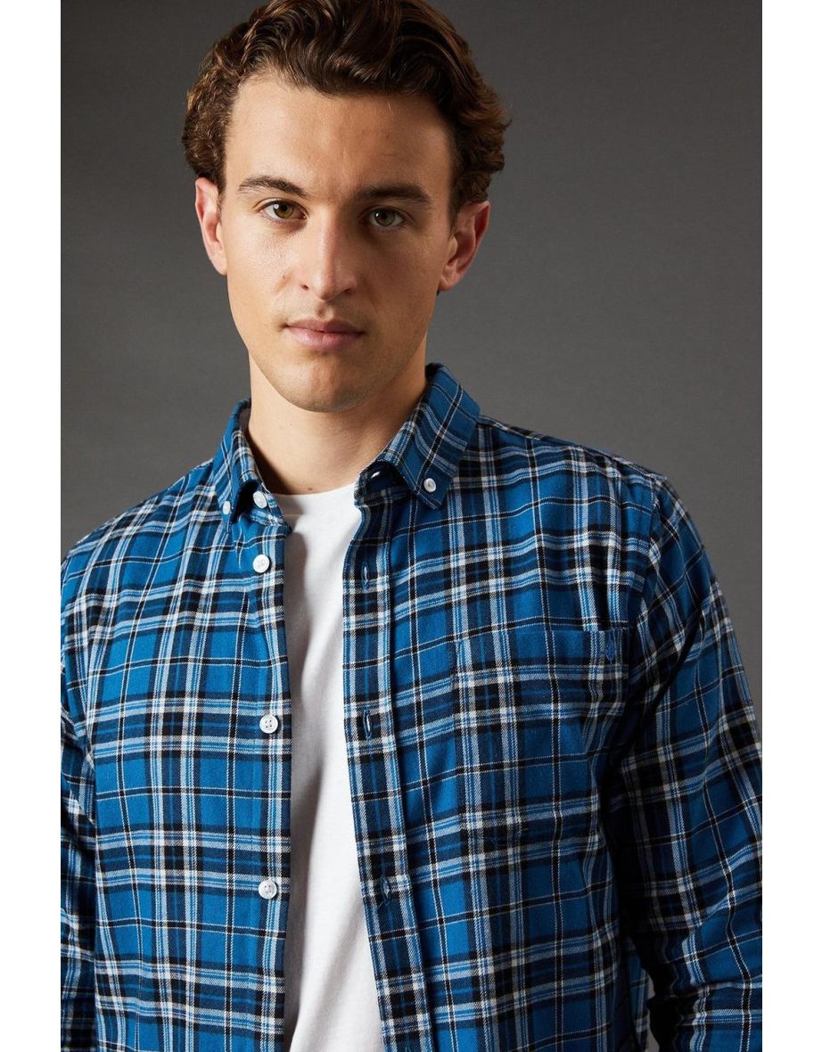 Blue Brushed Check Long Sleeve Shirt - 3