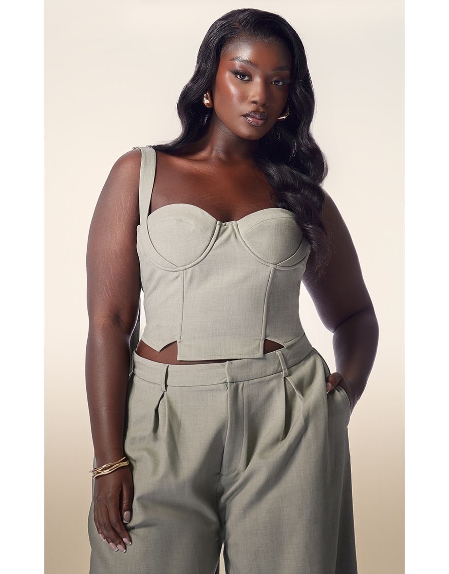 PLT Label Plus Sage Green Tailored Corset Top