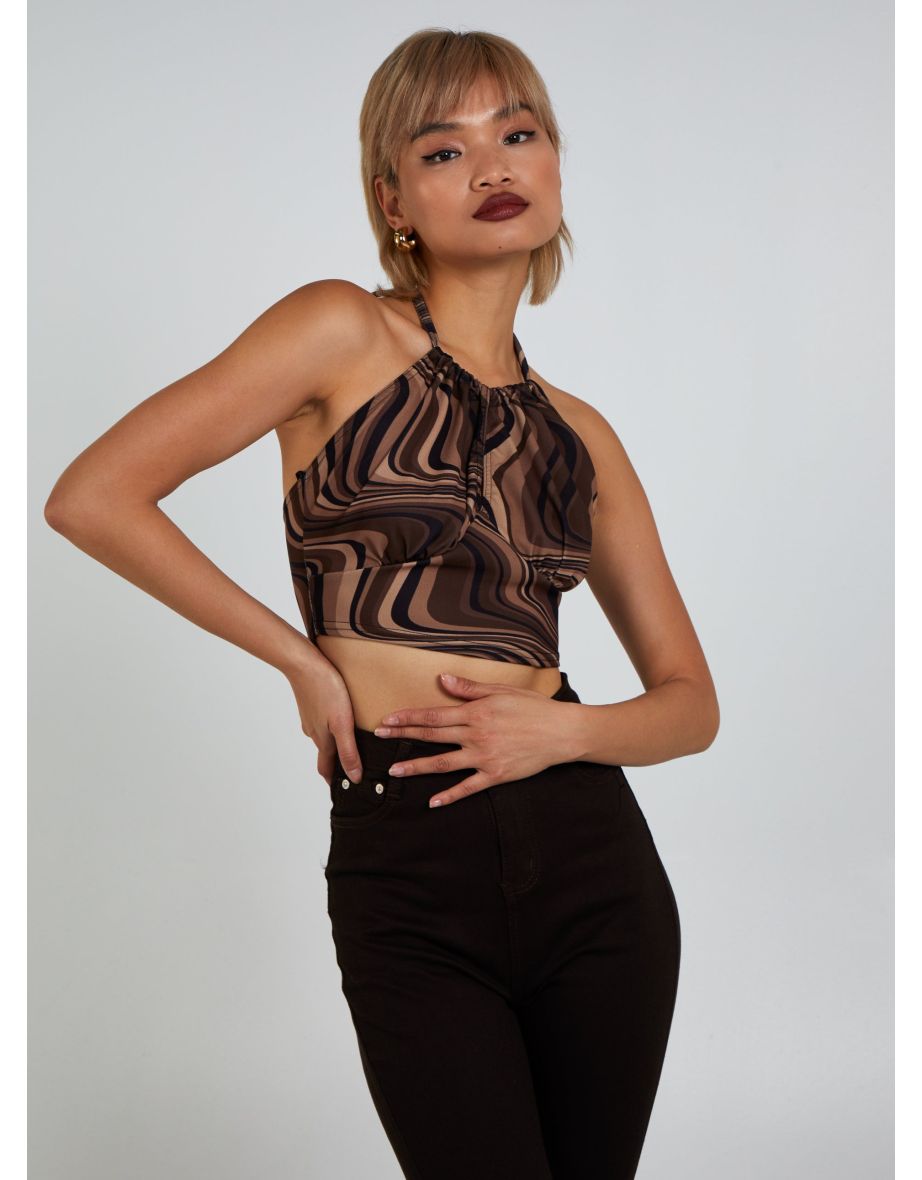 STUBBORN - Halter Neck Marble Print Top