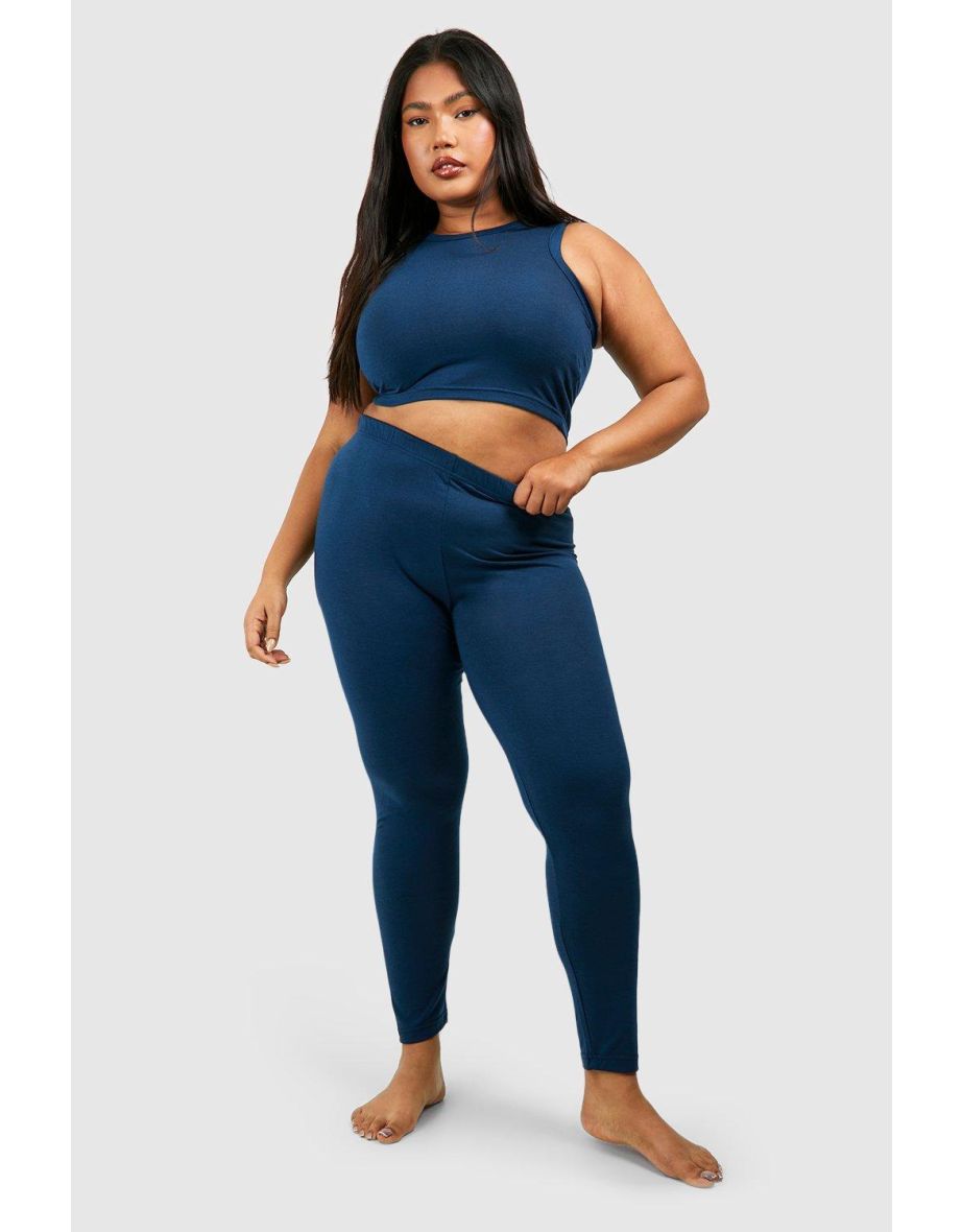 Plus Elastane Racer Top & Legging Lounge Set - petrol