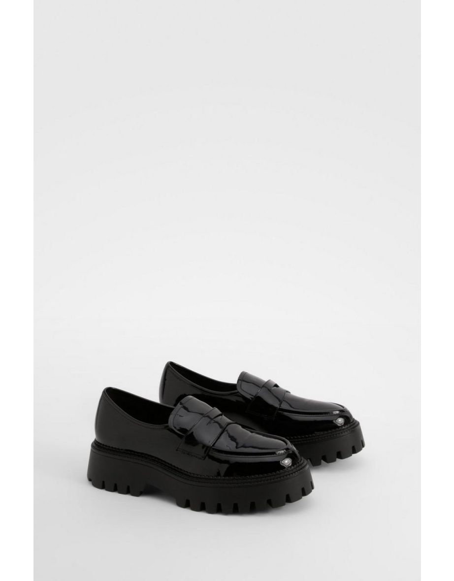 Wide Fit Patent Chunky Sole Loafers
